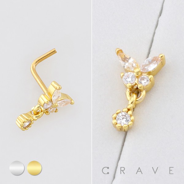 CZ DANGLE BUTTERFLY 316L SURGICAL STEEL L-SHAPE NOSE RING CZ DANGLE BUTTERFLY 316L SURGICAL STEEL L-SHAPE NOSE RING